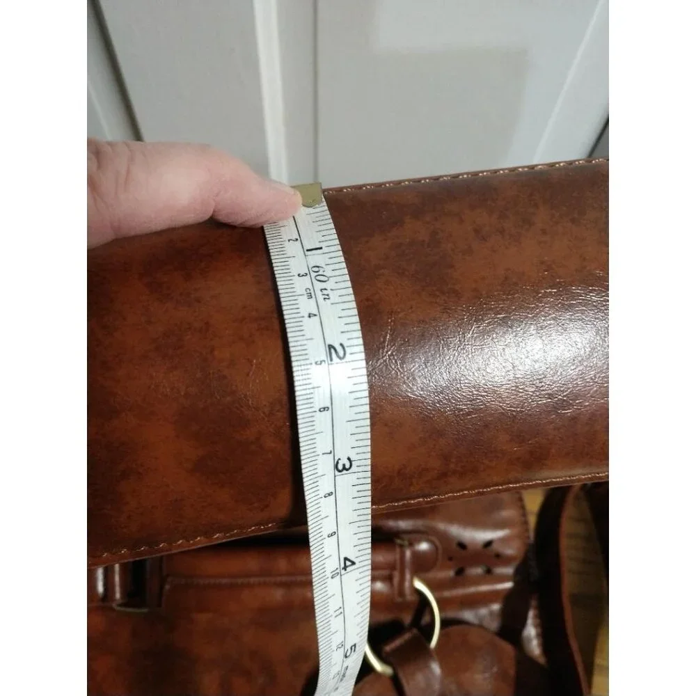 Vintage-Inspired Brown Crossbody Satchel Bag Computer Bag W/Bow Accent Ecosusi